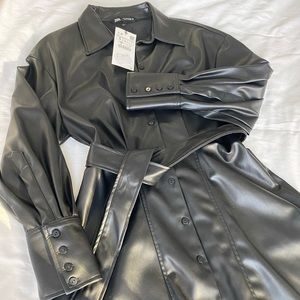 Zara faux leather black mini dress (S) NWT